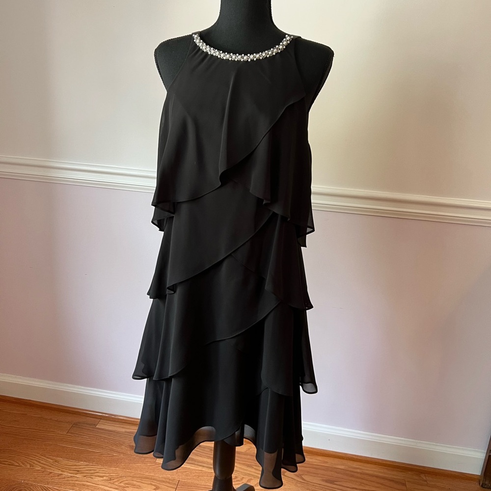 SLNY Black Tiered High Low Sundress Cocktail